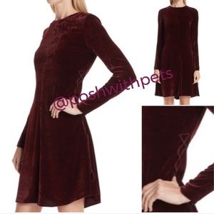 Stella McCartney Lace-Up Side Velvet Silk Dress Long Sleeve High Neck Maroon 2